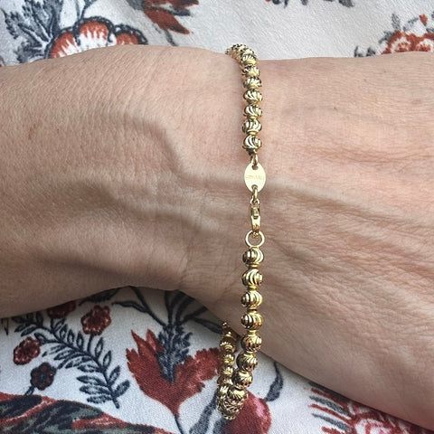 10K Solid Gold  diamond cut beaded bracelet 