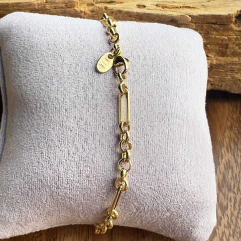 Yellow Gold 10K Solid Link and Paperclip Bracelet sturdy 