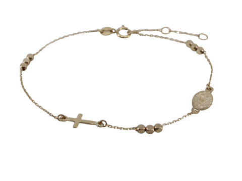 Bracelet 10K Gold Cross & Medalion Mary 1