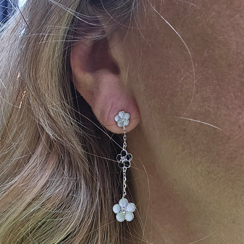 Stud Sterling Silver Dangling Earrings Flower