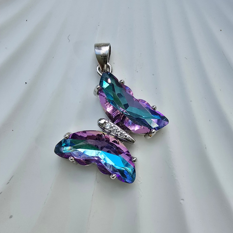 6 Sterling Silver Pendant Colorful Butterfly