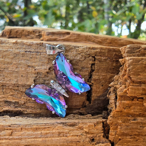 3 Sterling Silver Pendant Colorful Butterfly