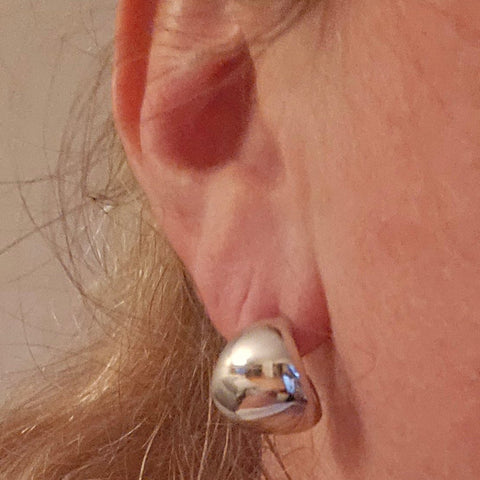 Stud Earrings Sterling Silver round - 14x15mm, 14mm thickness