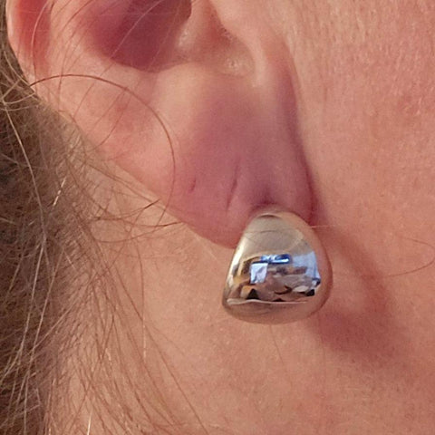 Stud Earrings Sterling Silver round - 14x15mm, 14mm thickness