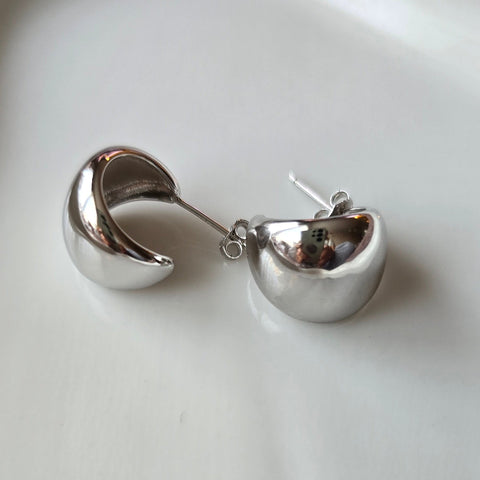 Stud Earrings Sterling Silver round - 14x15mm, 14mm thickness