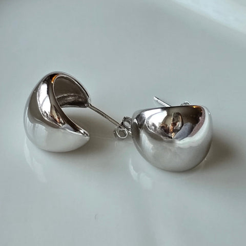 Stud Earrings Sterling Silver round - 14x15mm, 14mm thickness