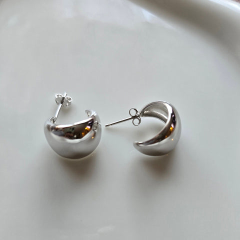 Stud Earrings Sterling Silver round - 14x15mm, 14mm thickness