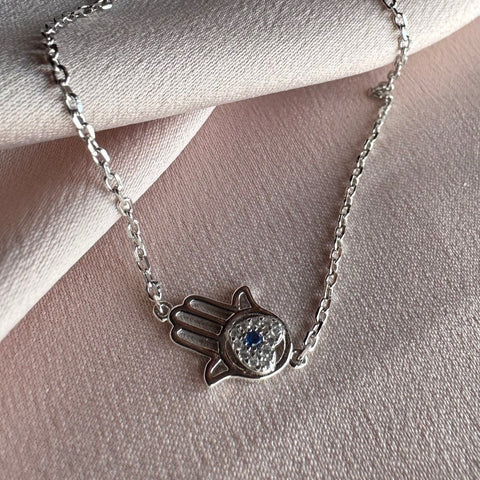 Sterling Silver Bracelet Hamsa Evil Eye protection heart shape  4