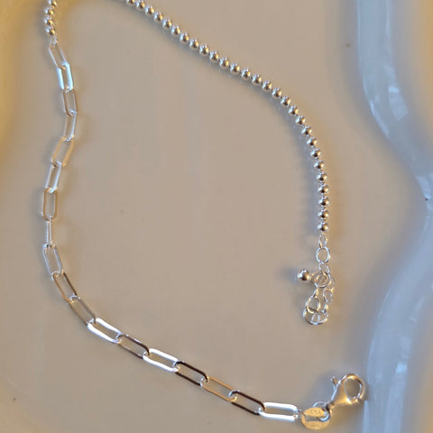 anklet sterling silver paperclip beads 10 inches
