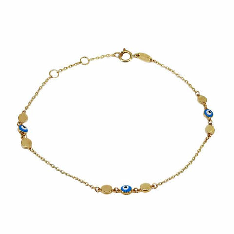 Bracelet 10K Gold Evil Eye with Cubes