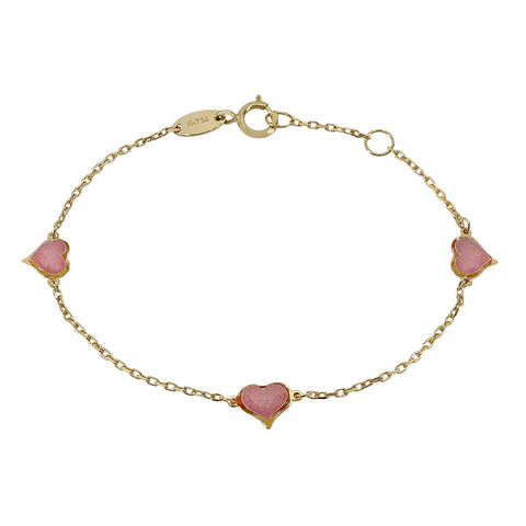 Baby Bracelet 10K Gold Pink Heart, Small