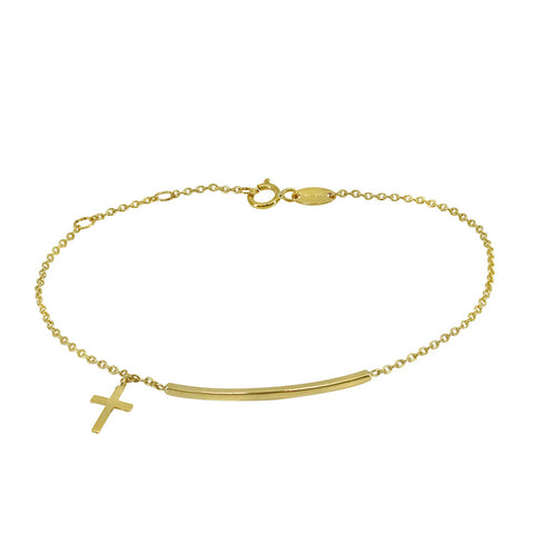 Bracelet 10K Solid Gold Cross & Curved Bar and extension 