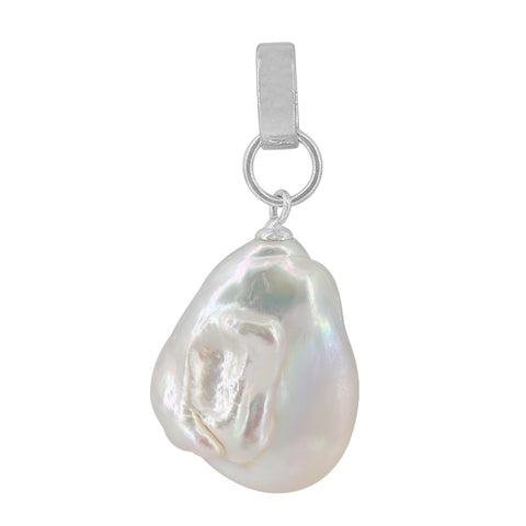 Sterling silver 20x26mm flat baroque white pearl pendant