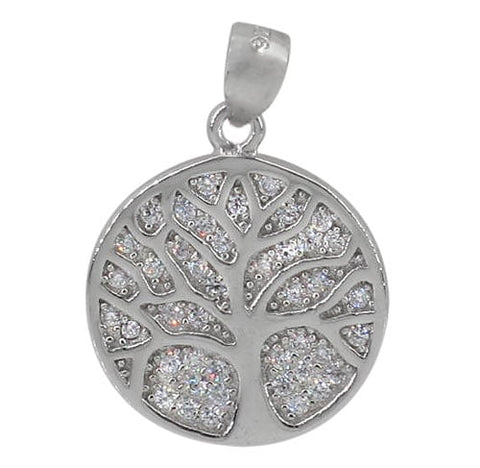 Sterling silver with rhodium tree of life pendant 17mm diameter