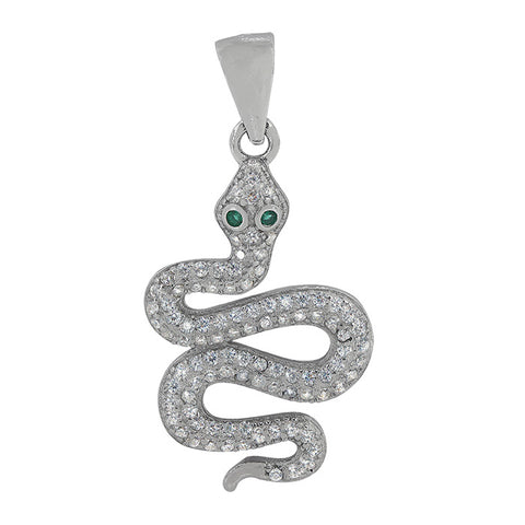 Sterling silver with rhodium 15x23mm snake pendant with cubic zirconia
