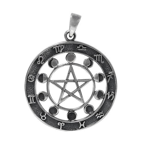 Pendant Sterling Silver Zodiac and moon wheel