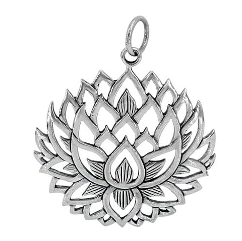Sterling silver lotus pendant, 39x39mm frame.