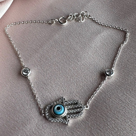 2 Sterling silver with rhodium 12x16mm Hamsa bracelet with cubic zirconia 7″ + 1″ extension