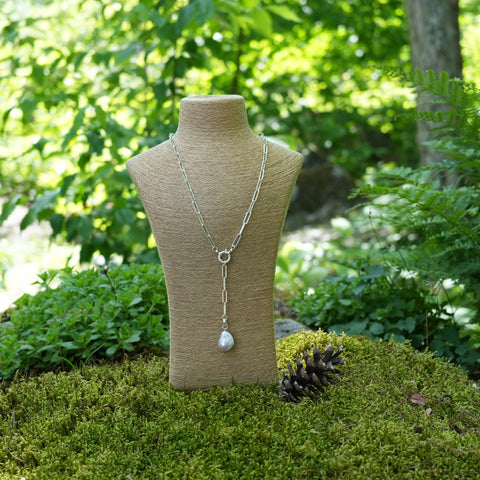 Sterling silver 20x26mm flat baroque white pearl pendant 2