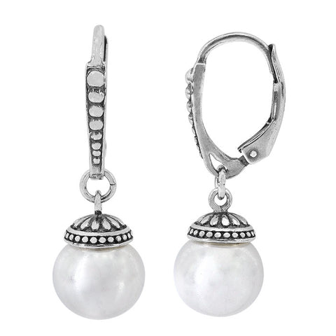 Sterling silver with rhodium 10mm synthetic pearl earrings 1