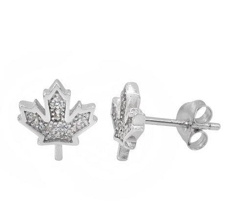 Stud Earrings Sterling Silver Maple Leaf