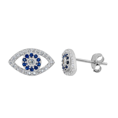 Stud Sterling Silver Earrings, Evil Eye CZ