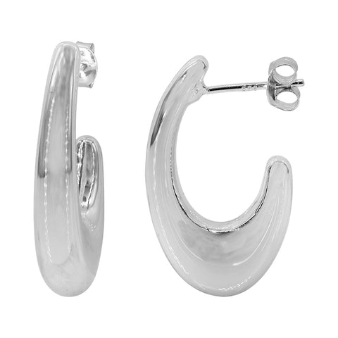 Stud Sterling Silver Puffy Hook Earrings 18x32mm, 7mm thickness