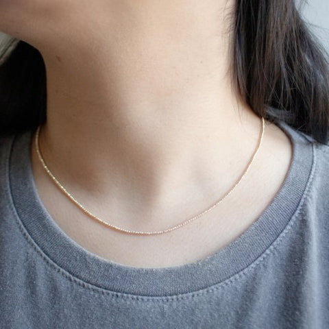 1.5mm bead Solid Gold 10K Chain diamond cut necklace