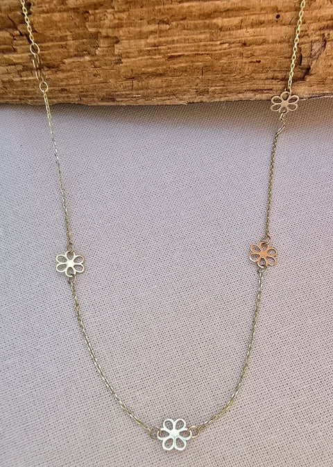 Solid gold necklace with 5 flowers choker 16 inches with extension delicate dainty minimalistic jewelry 4