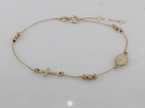 Bracelet 10K Gold Cross & Medalion Mary 2