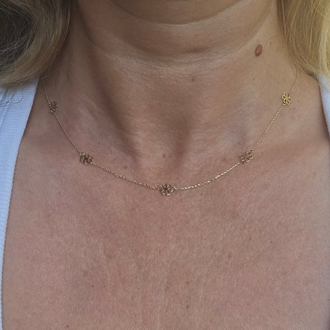 Solid gold necklace with 5 flowers choker 16 inches with extension delicate dainty minimalistic jewelry 6