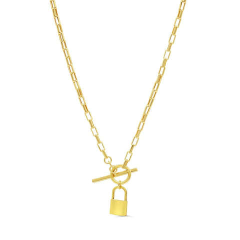 solid gold necklace Padlock locket front toggle  closure 