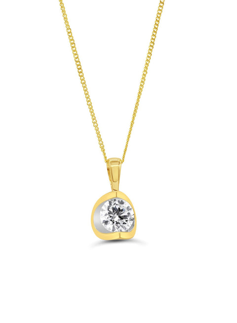 10K Solid Gold Necklace 0.20 ct. Real Diamond Half Moon