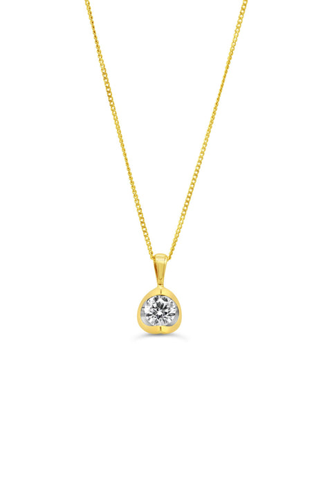 10K Solid Gold Necklace 0.10 Karat Real Diamond Half Moon