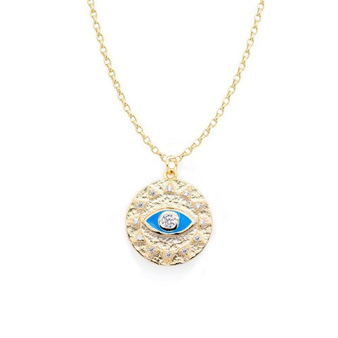 Sterling Silver Gold Plated CZ Eye Sun Coin Necklace 1