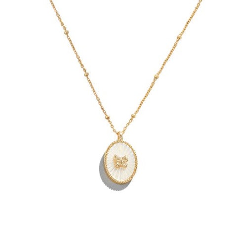 Sterling Silver Gold Vermeil Mini Butterfly Mother of Pearl Oval Pendant Necklace 1