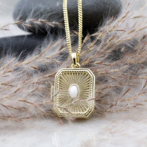 Sterling Silver Gold Vermeil Shining Mother of Pearl Locket Necklace 4