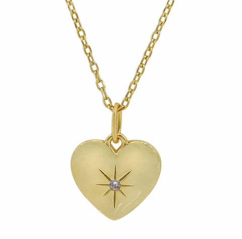 Necklace Vermeil Setraphina Heart-Shaped Gold Plated with Single Cubic Zirconia Stone