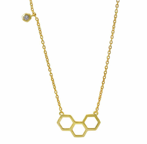 Vermeil Sterling Silver Gold plated Necklace honeycomb 