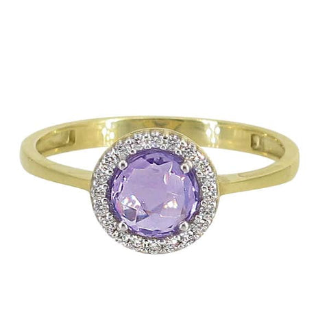 10K solid gold 6mm amethyst ring with cubic zirconia 25mm band 