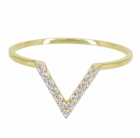 Ring 10K Solid Gold V CZ