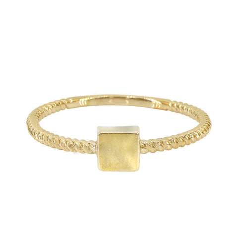 10K Gold Mini Square Signet ring  twisted band. Minimalistic and Dainty Jewelry