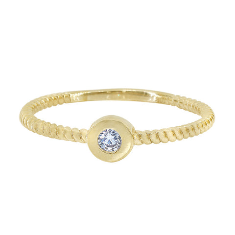 10K Gold  cubic zirconia ring Mini Signet twisted band