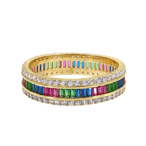 Ring 10k Solid Gold multi colour CZ