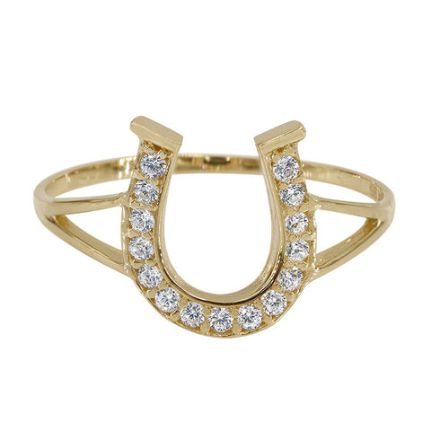 Ring 10K Solid Gold Horseshoe with CZ