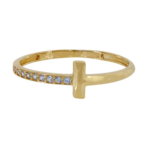 Ring Solid Gold 10K Cross Zirconia on one side