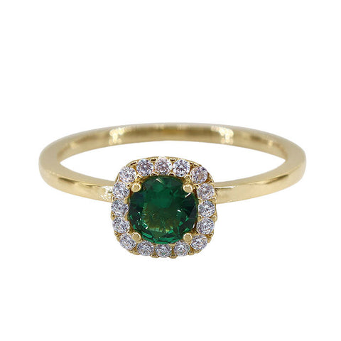 Ring 10K Solid Gold, green zirconia