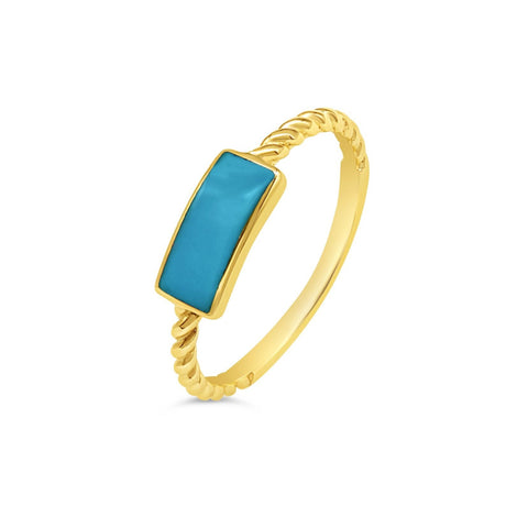 Solid Gold Blue enamel twisted band ring minimalistic style 