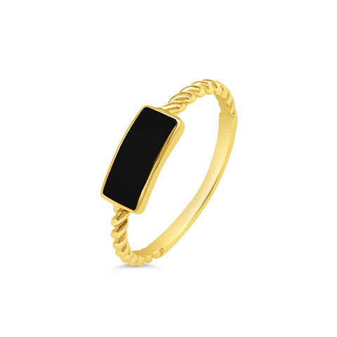 Solid Gold Black enamel twisted band ring minimalistic style