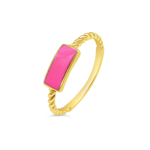 Solid Gold PINK enamel twisted band ring minimalistic style